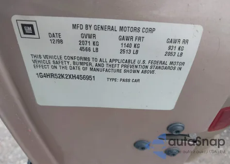 1999 Buick Lesabre Limited z USA, uszkodzony, nr VIN 1G4HR52K2XH456951